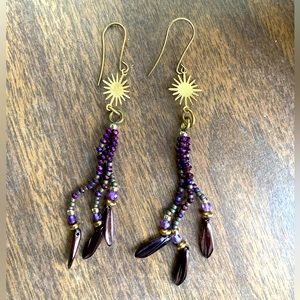 Purple and Gold Mystical Beaded Earrings